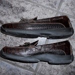COLE HAAN Mens 13 M Brown LEATHER LOAFERS Moc Croc/Alligator Embossed EUC