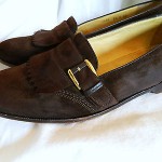 Mens~ COLE HAAN ~ Size 9.5 M  Coffee Brown Suede Leather Kilted Slip On Loafer