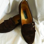 Mens~ COLE HAAN ~ Size 9.5 M  Coffee Brown Suede Leather Kilted Slip On Loafer