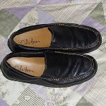 Cole Haan black leather loafers, driving shoes, tan stitching – 9.5M