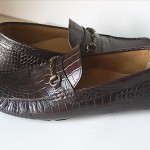 Cole Haan Driving Moccasins Brown Faux Croc Leather Gold Bit Mens Size 12M