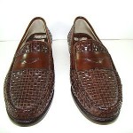 Men’s Cole Haan Woven Leather Penny Loafers Brown Sz 10 M