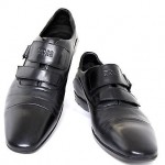BOSS HUGO BOSS BLACK GENUINE LEATHER LOAFERS CASUAL VELCRO MEN’S SHOES SIZE 9.5