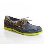 COLE HAAN Men’s Blue Brown Leather Trim Yellow Soles Lace Up Loafers Sz 7M