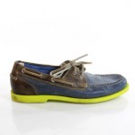 COLE HAAN Men’s Blue Brown Leather Trim Yellow Soles Lace Up Loafers Sz 7M