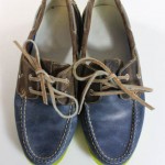 COLE HAAN Men’s Blue Brown Leather Trim Yellow Soles Lace Up Loafers Sz 7M
