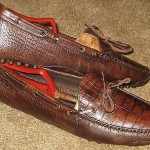 Mens Cole Haan Brown All Leather Croc Print Driving Moccasins sz 11 D
