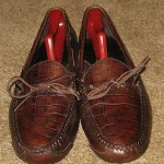 Mens Cole Haan Brown All Leather Croc Print Driving Moccasins sz 11 D