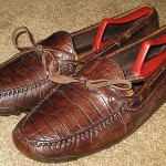 Mens Cole Haan Brown All Leather Croc Print Driving Moccasins sz 11 D