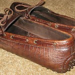 Mens Cole Haan Brown All Leather Croc Print Driving Moccasins sz 11 D