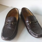 Cole Haan Driving Moccasins Brown Faux Croc Leather Gold Bit Mens Size 12M