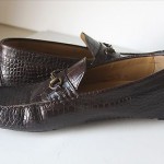 Cole Haan Driving Moccasins Brown Faux Croc Leather Gold Bit Mens Size 12M
