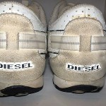 DIESEL MENS WHITE LEATHER SIZE 8.5M VELCRO SNEAKER IN GOOD SHAPE