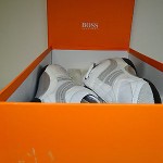 HUGO BOSS Mens 9 EU 42 Whte/Silver Fashion Leather & Suede Sneakers