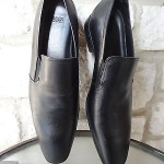 SHARP HUGO BOSS ITALIAN MEN SHOES 12 M BLACK LEATHER LOAFERS SLIP ONS