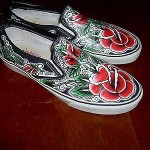 Men’s vintage rare Vans by Oliver Peck rose tatoo slip on sneaker 12 M VGUC