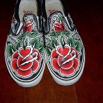 Men’s vintage rare Vans by Oliver Peck rose tatoo slip on sneaker 12 M VGUC