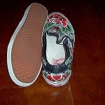 Men’s vintage rare Vans by Oliver Peck rose tatoo slip on sneaker 12 M VGUC