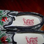 Men’s vintage rare Vans by Oliver Peck rose tatoo slip on sneaker 12 M VGUC