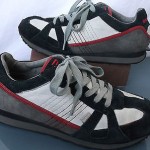Diesel, White Black Gray Red Suede Leather Fashion Sneakers. Sz. 7.5 M