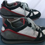 Diesel, White Black Gray Red Suede Leather Fashion Sneakers. Sz. 7.5 M