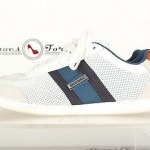 Mens DIESEL white / blue leather fashion sneakers shoes sz. 8 GREAT!