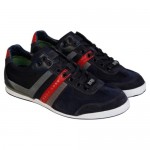 Hugo Boss Mens Akeen Blue Red Nylon & Suede Lace Up Sneakers Shoes