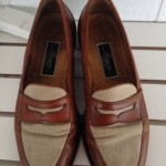 COLE HAAN BRAGANO Italy Mens Leather Brown With Tan Fabric Loafers Sz 9.5D