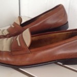 COLE HAAN BRAGANO Italy Mens Leather Brown With Tan Fabric Loafers Sz 9.5D