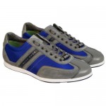 Hugo Boss Mens Stiven Gray Blue Suede & Nylon Lace Up Sneakers Shoes