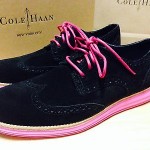Cole Haan Unique PINK Black NEW Lunargrand Retail $248 Suede Wing Tip Shoes 9.5