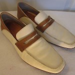 Mens Cole Haan 10 M White Brown Leather Driving Loafers Moccasin