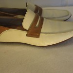 Mens Cole Haan 10 M White Brown Leather Driving Loafers Moccasin