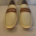 Mens Cole Haan 10 M White Brown Leather Driving Loafers Moccasin