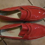 COLE HAAN Red Patent Leather Slip Ons~Men’s Size 11M~White Trim  EUC