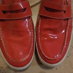 COLE HAAN Red Patent Leather Slip Ons~Men’s Size 11M~White Trim  EUC