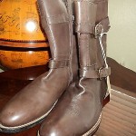 $425 new HUGO BOSS orang motorcycle boots mismate L 11M R 12M BROWN