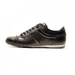 $245 HUGO BOSS Leather Black Mens Fashion Sneakers 12 45 Trainers Kicks 12 .5