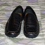Cole Haan black leather loafers, driving shoes, tan stitching – 9.5M