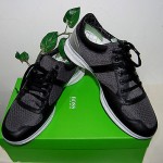 Hugo Boss Gray Black Green Leather Men’s Fashion Sneakers Size 12 NEW