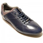 $330 Hugo Boss Leather Fashion Sneakers Navy Blue Mens Shoes Oxford