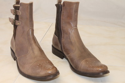 DIESEL ~NEW~ TAUPE LEATHER BUCKLED ANKLE BOOTS MENS US 8.5 EU 42 DRESS SHOES -&