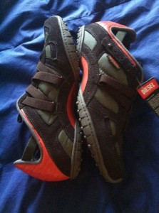 DIESEL MENS GREEN & ORANGE LEATHER SUEDE SNEAKERS SHOES SIZE 11 NEW