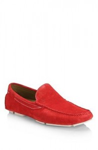 Hugo Boss Mens Shoes Drefin US Red Suede Driving Loafers Slip On NEW Authentic