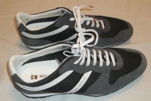 HUGO BOSS ORANGE Gray Suede & White Low-Top Sneakers Shoes 44 / US 11 MINT