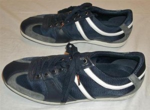 HUGO BOSS ORANGE Navy & White Leather w/ Gray Suede Sneakers Shoes 41 / 8 – 8.5