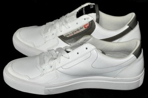 $175 NEW Diesel White Leather Gray Patent Lace Up Sneakers Men’s US 8.5