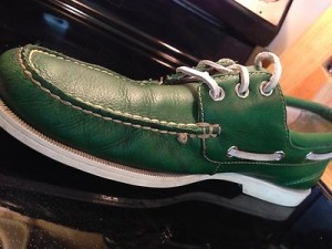 COLE HAAN HAYDEN BOAT SHOES-LEATHER- MENS SIZE 10.5 GREEN LACE C10255-$148