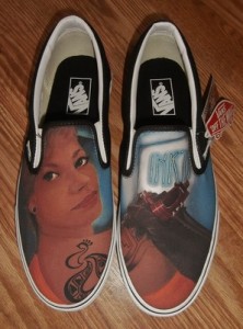 NWT BRAND NEW VANS SLIP ON CUSTOM CULTURE INK’D BLACK WHITE MENS SIZE 9.5 SHOES