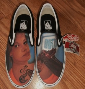 NWT BRAND NEW VANS SLIP ON CUSTOM CULTURE INK’D BLACK WHITE MENS SIZE 8.5 SHOES